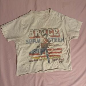 Cream Vintage Crop Top with Bruce Springsteen Graphic Print